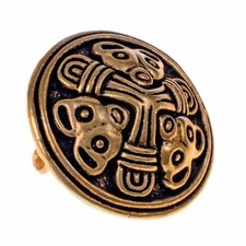 Kleine Wikinger Scheibenfibel im Borrestil Mittelalter Brosche Bronze/Versilbert