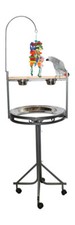 Large 72" Parrot Wood Perch PlayStand With Toy Hook Stainless Steel Tray Bowls