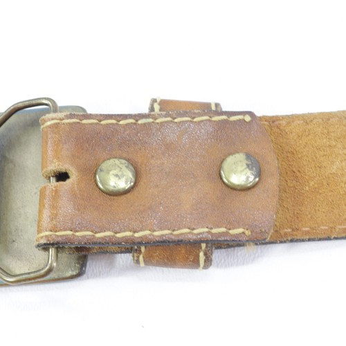 AJ Dezy Denver Belt L Buckle Brass Peace Blue Enamel Edged Leather Strap Adjust - Picture 13 of 22