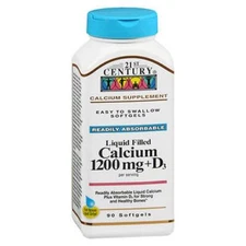 21st Century Liquid Filled Calcium 1200 mg + D3 90 Caps By 21st Century