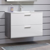Trendteam Waschbeckenunterschrank Keramik-Waschbecken Weiß Hochglanz Rauchsilber