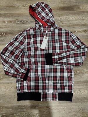Jack & Jones Reversible Jacket Men's XL Red Plaid Hoodie Watto Windbreaker