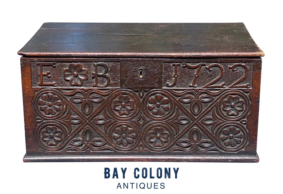 АНТИКВАРНАЯ РЕЗНАЯ ДУБОВАЯ БИБЛЕЙСКАЯ ШКАТУЛКА ПЕРИОДА УИЛЬЯМ И МЭРИ ДАТИРОВАНА 1722 - Изображение 2 из 4