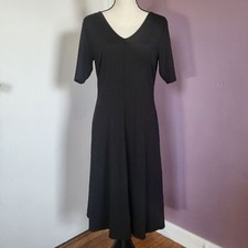 Small Talbots Black Vintage Double V-Neck Stretch Jersey Short Sleeve Midi Dress