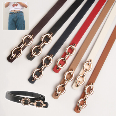 chinese dress ladies TRIWORKS Women Skinny Leather Belt for Dress Pants Jeans Ladies Thin Waist  Belts with Gold Buckle at Amazon Women's Clothing store main image 1