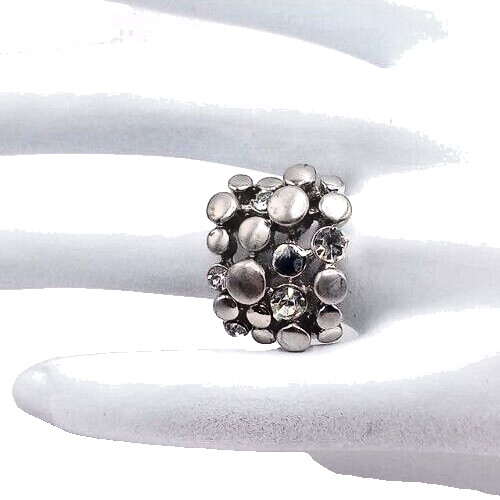 Silvertone Cluster Ring with Clear Rhinestones Si… - image 2