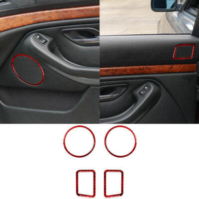 For BMW 5 Series E39 M5 Red Carbon Fiber Interior Door Speaker Cover Trim 4Pcs
