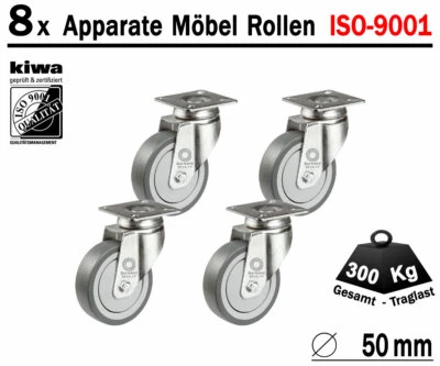 Möbelrollen Apparate Laufrollen Lenk Rollen 8 x Ø 50 mm Le-Le BS-Rollen Germany