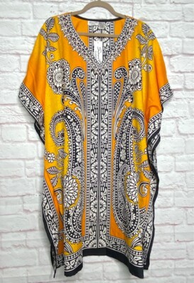 XL/1X/2X/3X OS Plus New Black White Yellow Orange Print Tunic Top Beach Cover