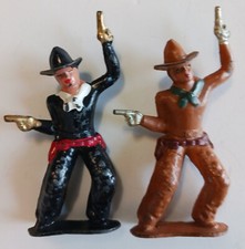 BARCLAY 1930's SCARCE  RARE BLACK Lead Two-Pistol Cowboys B212a Manoil