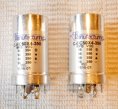 PAIR TWO Capacitor  CE MFG CAN ELECTROLYTIC MALLORY  350V, 50-50-50-50 MFD USA 
