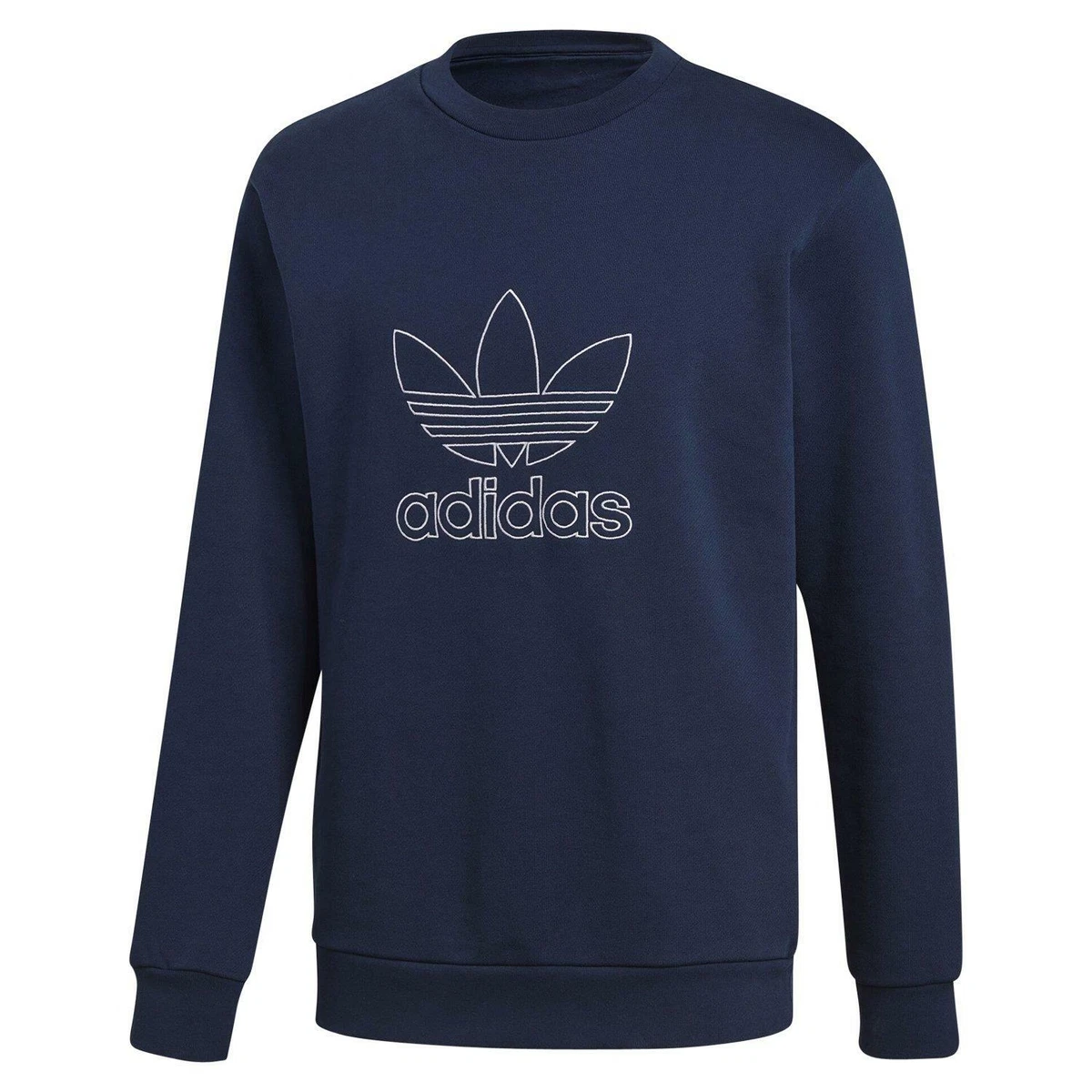 adidas ORIGINALS MENu0026#039;S OUTLINE TREFOIL CREW SWEATSHIRT BLUE JUMPER  PULLOVER NAVY | eBay