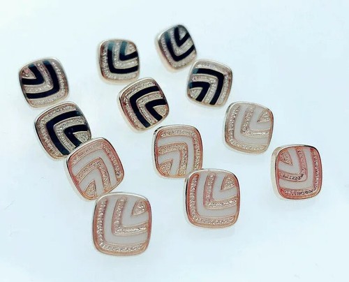 SQUARE ROSE GOLD BLACK ENAMEL "ZEBRA" SHANK BUTTONS - 10MM - 10PCS - Picture 3 of 4