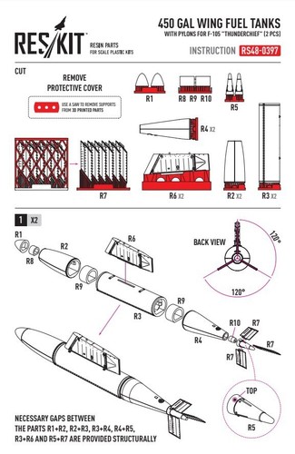 Tanques de combustible de ala 450 galones pilones F-105 Thunderchief (2) 1/48 ResKit RS48-0397 - Imagen 2 de 3