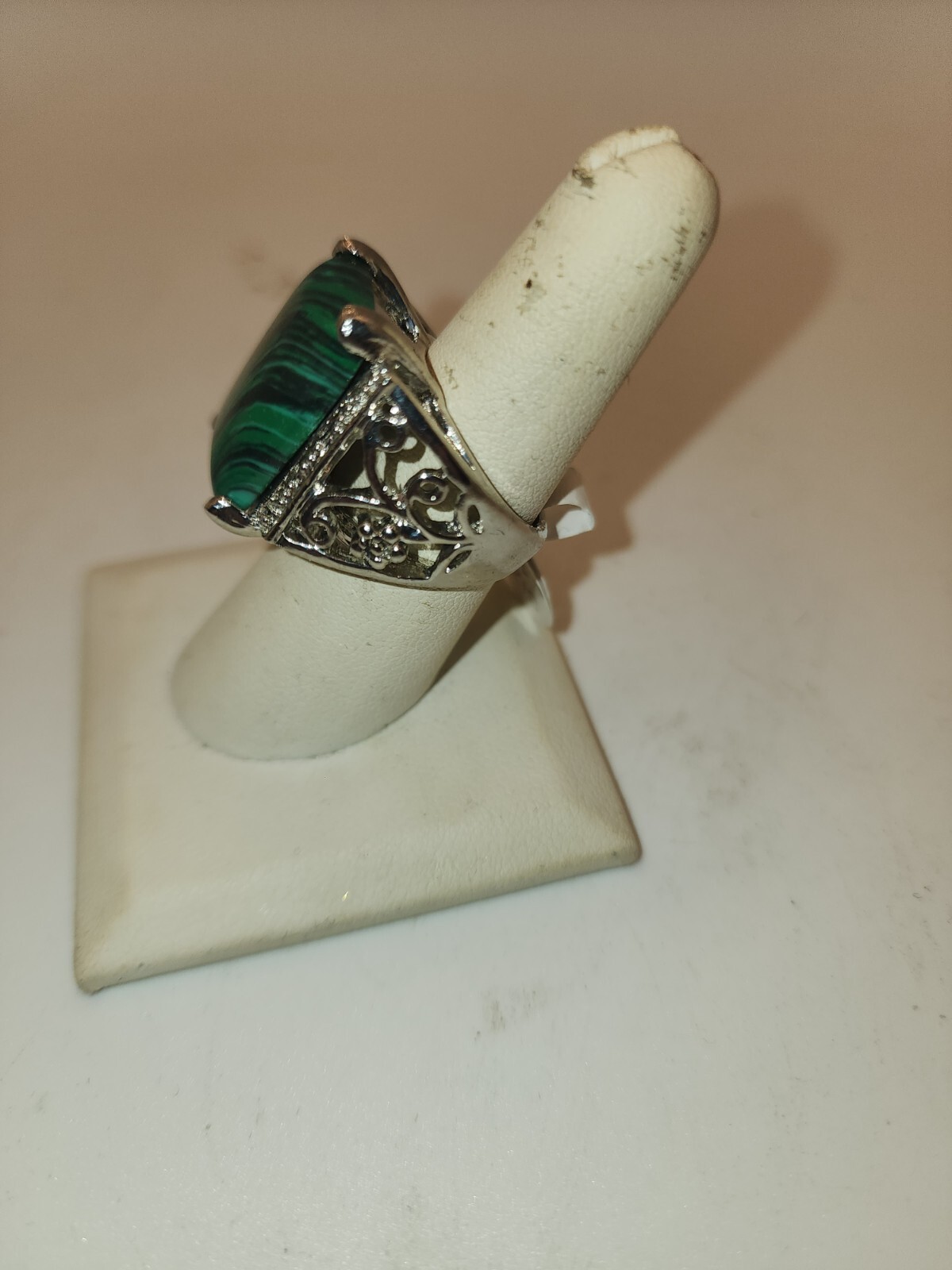 Faux Rectangle Malachite Silver Electroplated Rin… - image 4