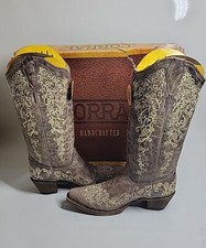 Corral Women's Crater with Bone Embroidery Western Boot - Snip Toe Brown 6 1/2 M