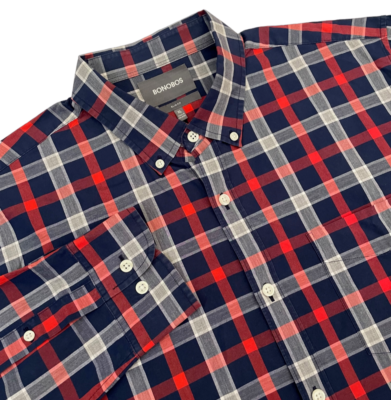 BONOBOS MENS SLIM FIT MULTICOLOR PLAID SIZE XL LONG SLEEVE BUTTON