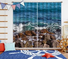 3D Blue Ocean Stones ZHUA284 Photo Curtain Window Blockout Fabric Amy 2023