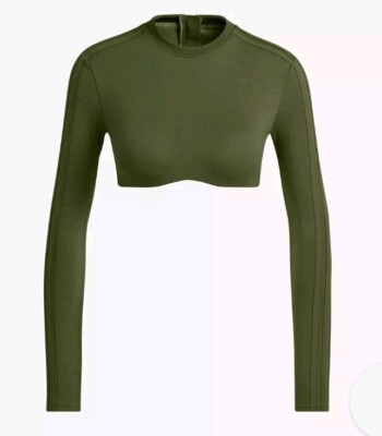 Adidas Ivy Park Beyonce langärmliges bauchfreies Oberteil khaki Large UK 16-18 neu mit Etikett 
