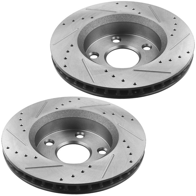 Front Black Coating Slotted Rotors & Brake Pads for Jeep Wrangler 2007