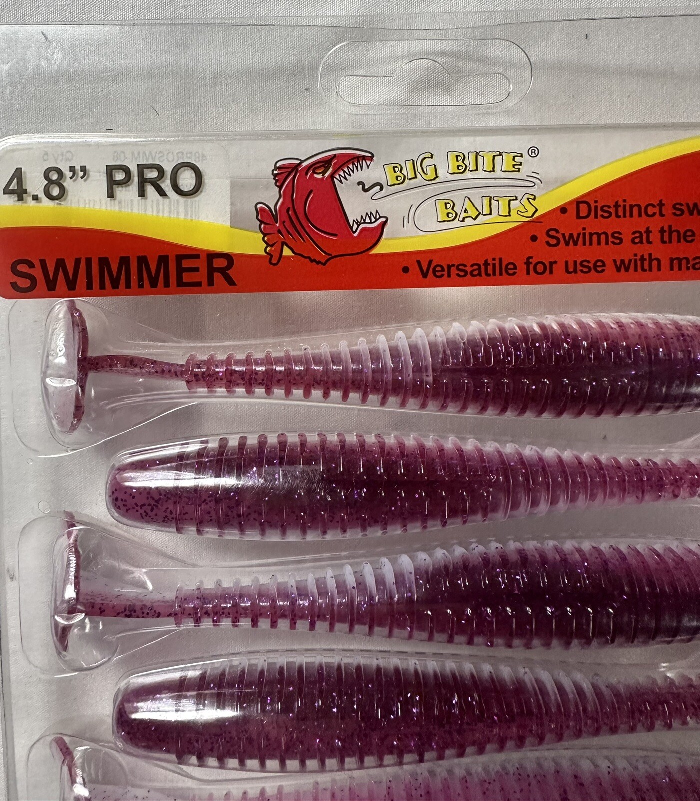 Big Bite Baits 4.8” Pro Swimmer Ribbed Paddle Tail Swimbait 5pk. Lavender Shad - Image 2