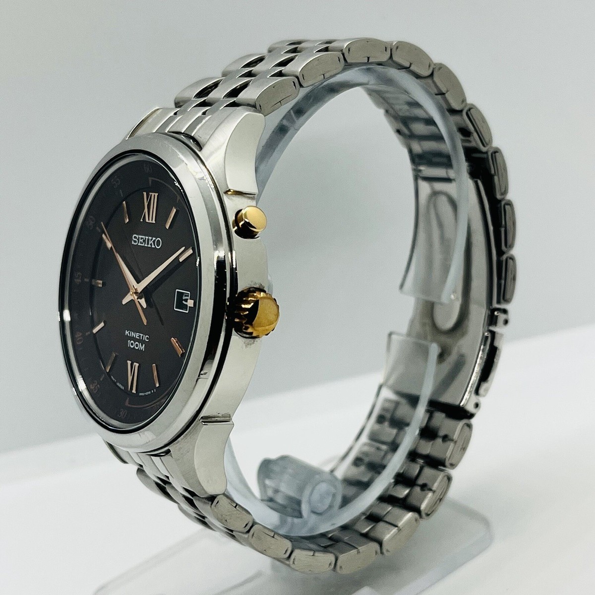 Seiko Kinetic Men's Brown Dial 10ATM Stainless Steel Silver 42mm
