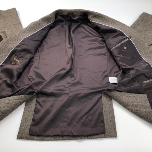 Tasso Elba LG 42-44 Elbow Patch Herringbone Wool Blend Sport Coat Jacket Brown - Picture 14 of 16
