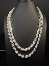 Men's 8mm Rope Chain Diamont Cut Real Solid 925 Sterling Silver Necklace ITALY