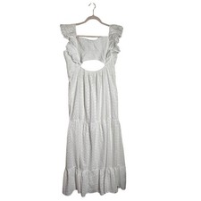 Boohoo White Eyelet Smocked Tiered Cutout Flutter Sleeve Maxi Dress 14 Cottage