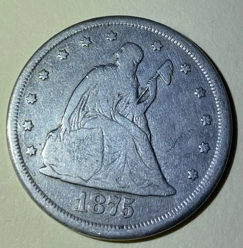 1875 Carson City Silver Twenty Cent Piece Seated Liberty Reeded Edge