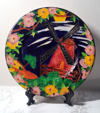 Maling Pottery Windmill Plate Majolica Art Deco Charger Blue 11.25" VGC