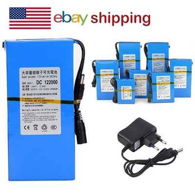 12V DC Rechargeable Lithium-ion Battery Portable Battery Pack w/ Charger Switch