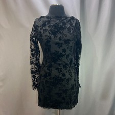 Shein Bae Textured Velvet Mini Dress Womens S Black Floral Asymmetrical Ruched
