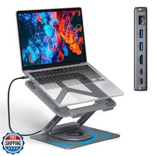 Adjustable Laptop Stand with 360 Rotating Base and USB Docking Station for Ma