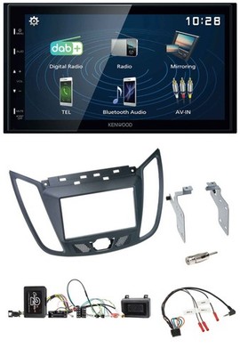 Kenwood 2DIN Bluetooth Lenkrad USB DAB Autoradio für Ford C-Max ab 2011 grau