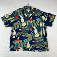 Vintage Paradise Found Shirt Mens XL Parrots Hawaiian Camp Birds Button Up Beach