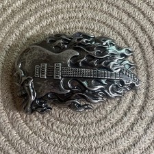 3D FLAMING SKULL GUITAR HEAVY METAL BIKER ROCK AND ROLL BELT BUCKLE COOL L K
