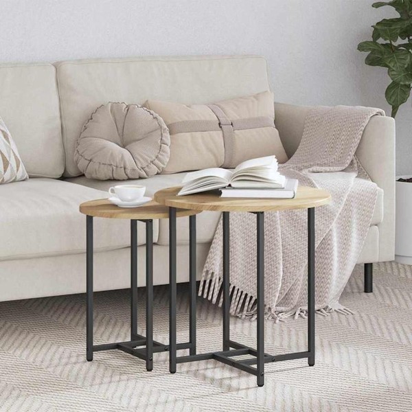 2Er Set Beistelltische Artisan Aus Eichenholz, Mdf Und Metall-image