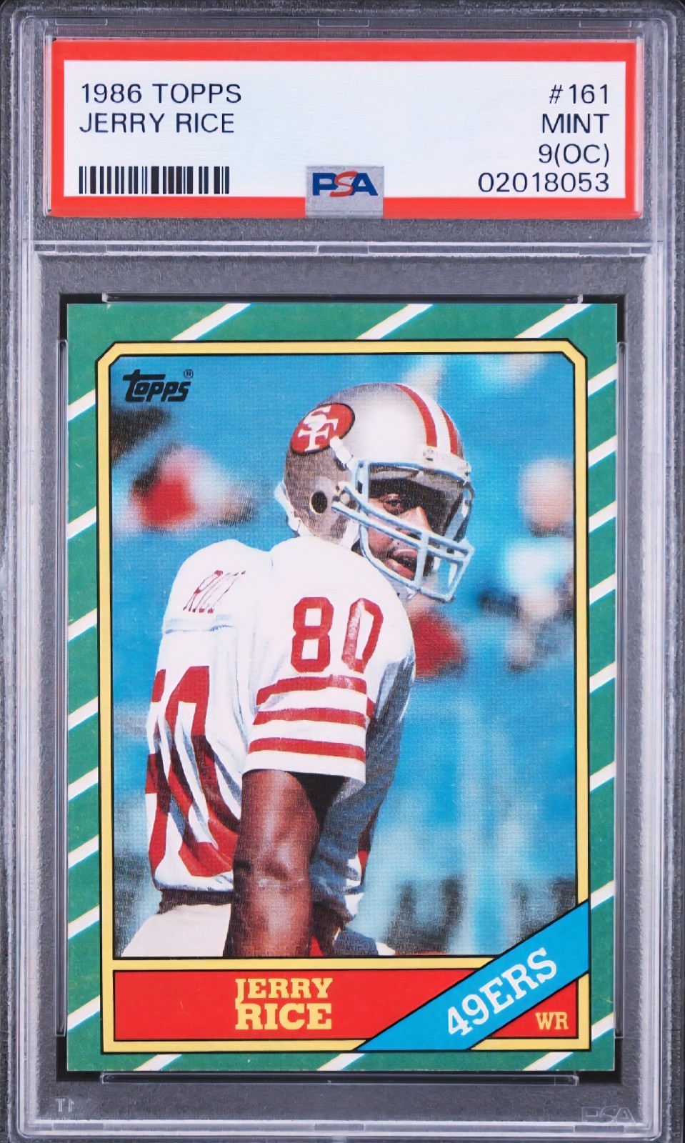 Jerry Rice 1986 Topps #161 PSA 9 Mint OC/RC HOF GOAT view 2