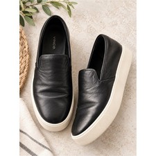 VINCE Blair Black Leather Slip On Platform Sneakers Shoes Size 9