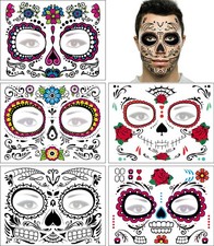 Day of the Dead Face Tattoo Halloween Makeup Tattoos Decor Stickers Rose