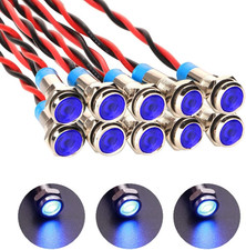 10Pcs 6Mm Waterproof Wired LED Indicator Light AC/DC 12-24V Blue