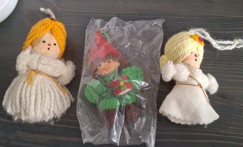Hallmark Garn Ornamente Drummer Boy & 2 Engel 1973-80 3er Set guter Zustand