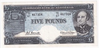 R50 Five Pounds Coombs/Wilson Reserve gVF Australia Last £5 Pre decimal Note
