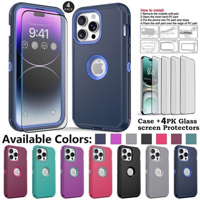 For iPhone 14 Pro Case Cover With 4-Pack Screen Protector Heavy Duty Shockproof