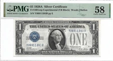 1928A $1 EXPERIMENTAL SC, PMG Choice About Uncirculated 58 Banknote. Y/B Block
