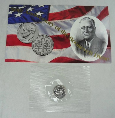 1996-W ROOSEVELT 50TH ANNIVERSARY DIME IN ORIGINAL US MINT PACKAGING WITH COA.