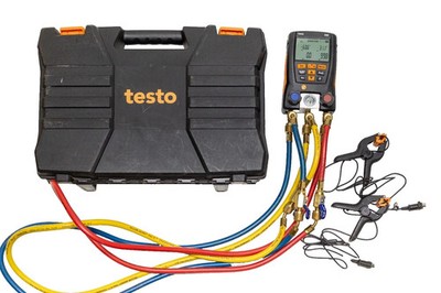 Testo 550 Manifold Gauge Set w Hoses Clamps  & Hard Case 0563 1550 HVAC Tested
