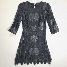 NWT Zara Woman Small Black Floral Lace 3/4 Sleeve Mini Dress Lined