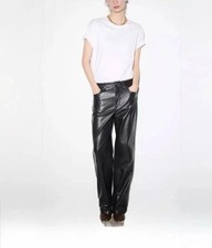 Zara Women Faux Leather Pleather Black Wide Leg Pants Trousers Chic Bikercore XS